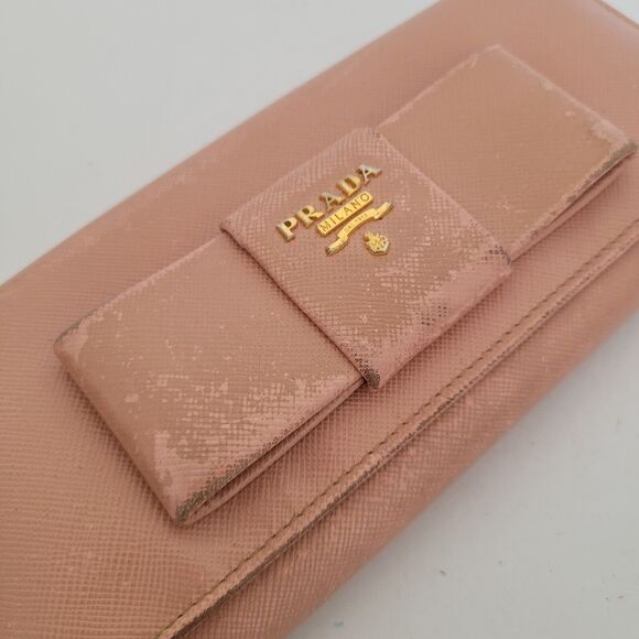 PRADA Saffiano Wallet Clutch Large Light Pink Bow Envelope Large Logo Fair Box - Picture 9 of 12